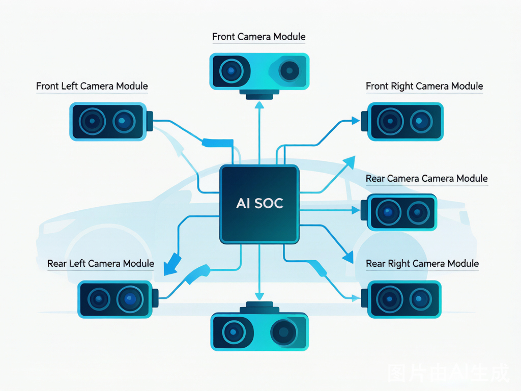 Automotive edge AI chip and multi-camera perception system diagram